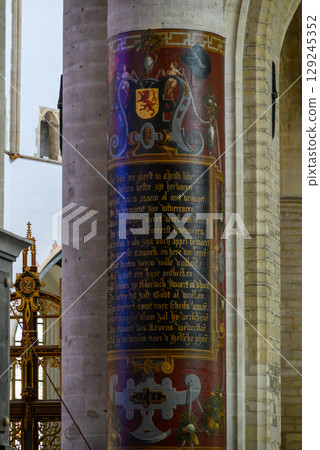 Interior of the Church of Saint Bavo Grote Kerk, Reformed Protestant church in Haarlem, Netherlands 129245352