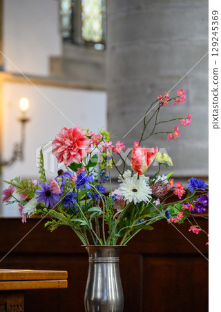 Interior details in the Church of Saint Bavo Grote Kerk, Reformed Protestant church in Haarlem, Netherlands 129245369