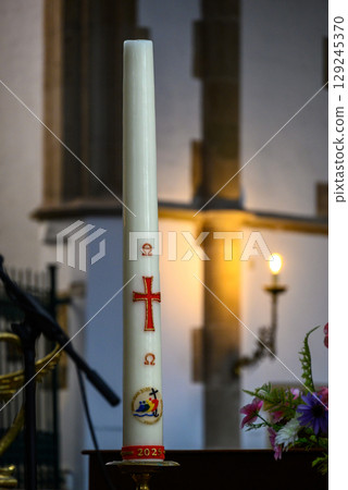 Interior details in the Church of Saint Bavo Grote Kerk, Reformed Protestant church in Haarlem, Netherlands 129245370