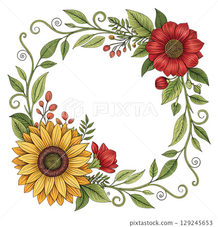 Floral Wreath Frame Clipart Watercolor  129245653