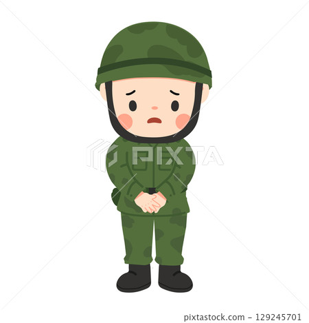 Cartoon Illustration of a Sad Soldier Cartoon Illustration of a Sad Soldier 129245701