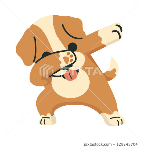 Cartoon Illustration of a Dog Dabbing Cartoon Illustration of a Dog Dabbing 129245704