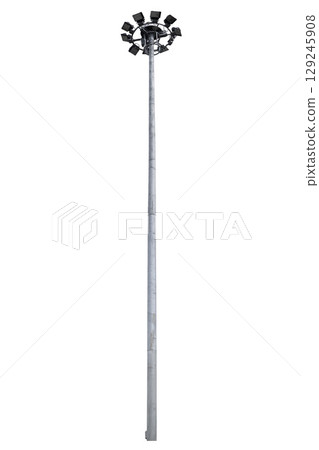 High mast street lamp, Lighting Pole tower, Post top floodlight isolated on white background High mast street lamp, Lighting Pole tower, Post top floodlight isolated on white background 129245908