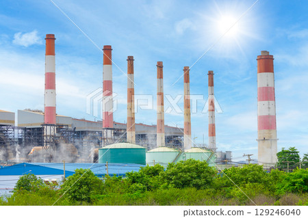Green Coal power plant, Modern Power clean energy generation building with chimney in Thailand 129246040