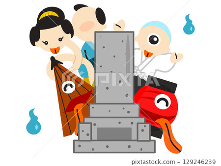 Illustration of monsters gathering in a cemetery 129246239