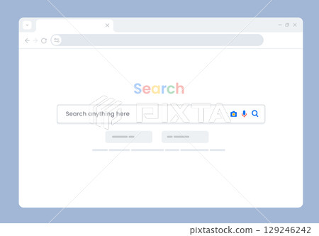 Search engine homepage on a web browser large search bar text box input with icons for voice and image search SEO search engine optimization 129246242