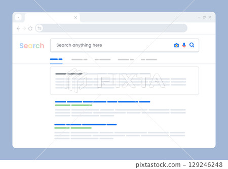 SERP search engine result page displayed within a web browser window search bar with a query and a list of various search results each with title short description and link SERP search engine result page displayed within a web browser window search bar with a query and a list of various search results each with title short description and link 129246248