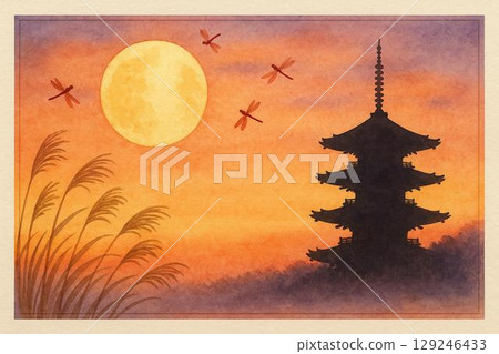古都夜景、五重塔、紫芒、秋景 129246433