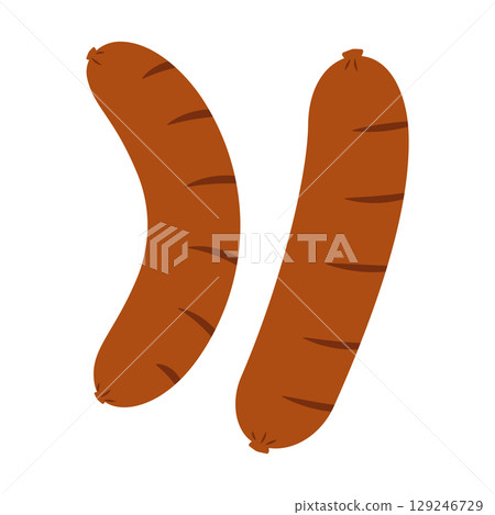 Grilled sausages with grill marks. Flat vector isolated illustration Grilled sausages with grill marks. Flat vector isolated illustration 129246729