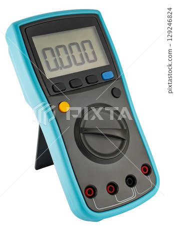 Portable multimeter with measuring leads and mode switch. 129246824
