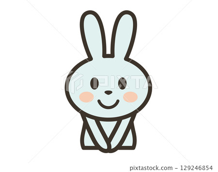Illustration of a cute rabbit's upper body facing forward with hands clasped in front of it 129246854