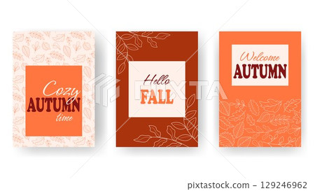 Set of themed seasonal autumn cards 129246962