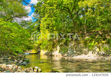 Kinomata River flows through Kinomata Park in Nasushiobara City, Tochigi Prefecture 129247050