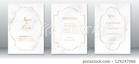 White Marble Wedding Invitation Set with Gold Elegant Frame 129247066