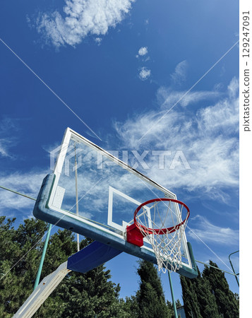 Basketball hoop on the field Basketball hoop on the field 129247091