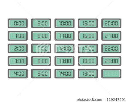 Digital number clock illustration set Digital number clock illustration set 129247201