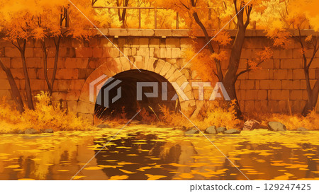 秋季表演灌溉隧道風景,動漫風格 秋季表演灌溉隧道風景,動漫風格 129247425