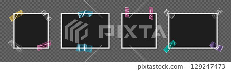 Realistic transparent adhesive tape on photo frame 129247473