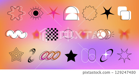 Trendy y2k elements on gradient bg 129247480