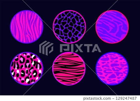 Trendy girly circle in y2k style with animal print Trendy girly circle in y2k style with animal print 129247487