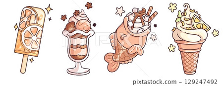Kawaii ice cream set Kawaii ice cream set 129247492