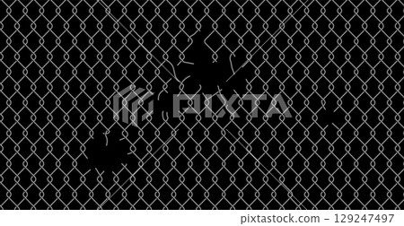 Chain link fence mesh pattern with torn metal Chain link fence mesh pattern with torn metal 129247497