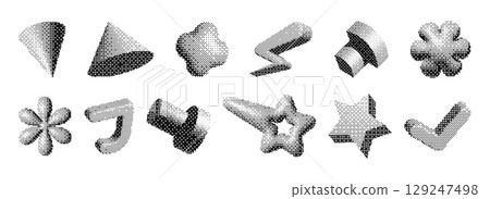 Y2k brutalism pixel shapes with halftone gradient Y2k brutalism pixel shapes with halftone gradient 129247498