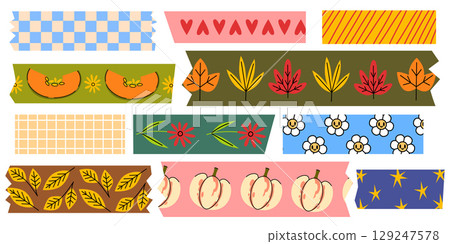 Colorful washi tape strips for scrapbook crafts 129247578
