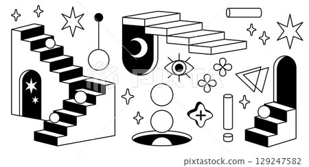 Surreal architectural elements with door portals Surreal architectural elements with door portals 129247582