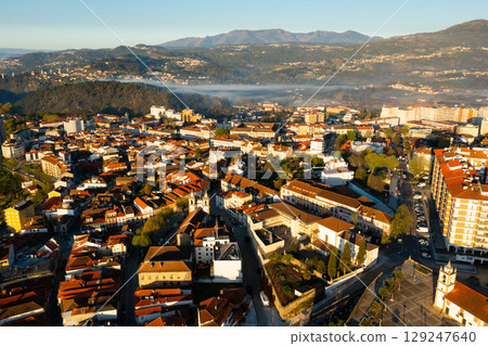 Aerial view of Portuguese city of Vila Real on mountain plateau Aerial view of Portuguese city of Vila Real on mountain plateau 129247640