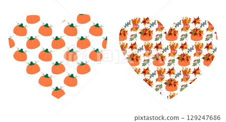 Autumn Pumpkins and Dry lives bouquets and Twigs Compositions Patterns on heart shape Backdrops Set Autumn Pumpkins and Dry lives bouquets and Twigs Compositions Patterns on heart shape Backdrops Set 129247686