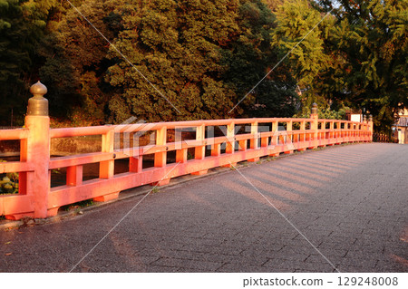 Balustrade of red bridge 129248008