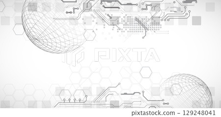Abstract circuit board background with sphere. Hi-tech digital technology concept. Vector. Abstract circuit board background with sphere. Hi-tech digital technology concept. Vector. 129248041