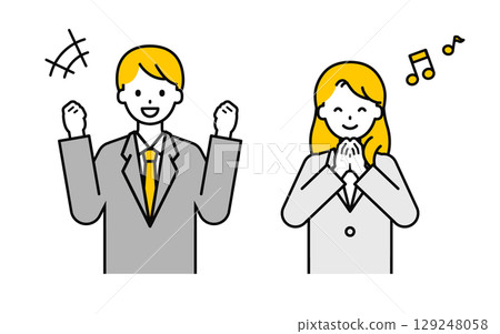 Simple office worker men and women _ happy Simple office worker men and women _ happy 129248058