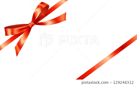 Shiny Red satin ribbon on white background. Vector Christmas gift, valentines day, birthday wrapping element 129248312