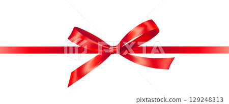 Shiny Red satin ribbon on white background. Vector Christmas gift, valentines day, birthday wrapping element 129248313