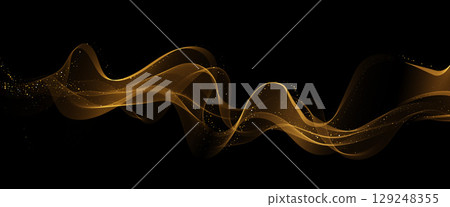 Abstract shiny color gold wave design element. Vector illustration. Merry Christmas and Happy New Year Background. BG for invitation and greeting card Abstract shiny color gold wave design element. Vector illustration. Merry Christmas and Happy New Year Background. BG for invitation and greeting card 129248355