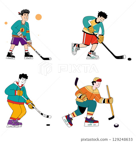 Cartoon Hockey Players Cartoon Hockey Players 129248633