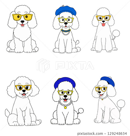 Cartoon Poodles with Accessories Cartoon Poodles with Accessories 129248634