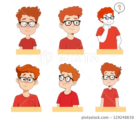 Cartoon Boy with Red Hair and Glasses Cartoon Boy with Red Hair and Glasses 129248639