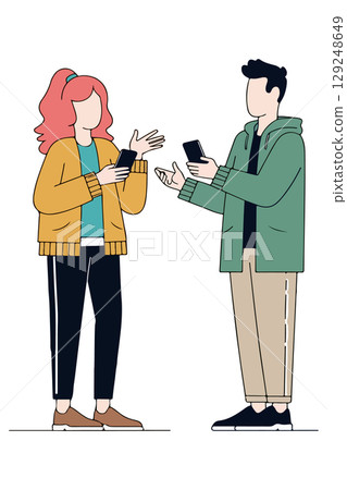 People Using Smartphones in Conversation People Using Smartphones in Conversation 129248649