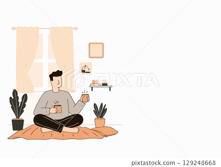 Man Relaxing at Home with Coffee Man Relaxing at Home with Coffee 129248668