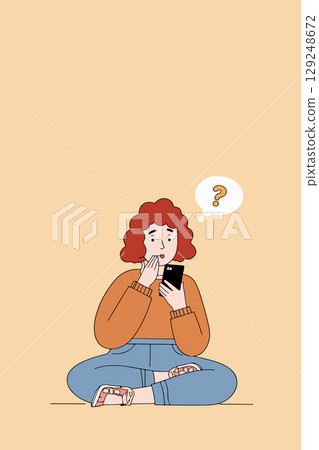 Confused Woman with Smartphone 129248672