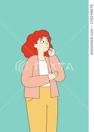 Pensive Woman with Red Hair 129248676