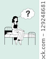 Woman Sitting on Bed with Question Mark Thought Bubble 129248681
