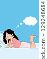 Woman Lying in Bed Thinking 129248684