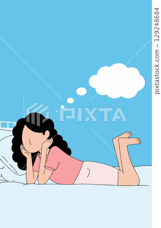 Woman Lying in Bed Thinking Woman Lying in Bed Thinking 129248684