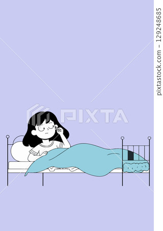 Girl in Bed Inserting Earplugs 129248685