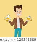 Man Holding Peeled Bananas 129248689