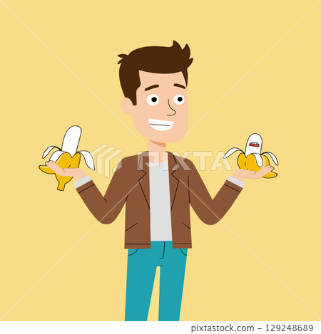 Man Holding Peeled Bananas 129248689